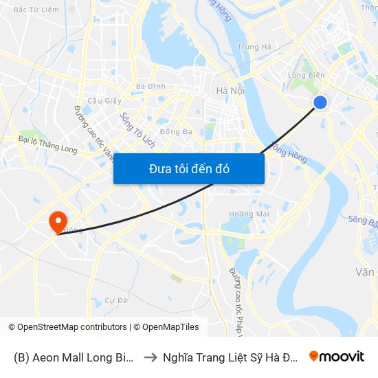 (B) Aeon Mall Long Biên - to Nghĩa Trang Liệt Sỹ Hà Đông map