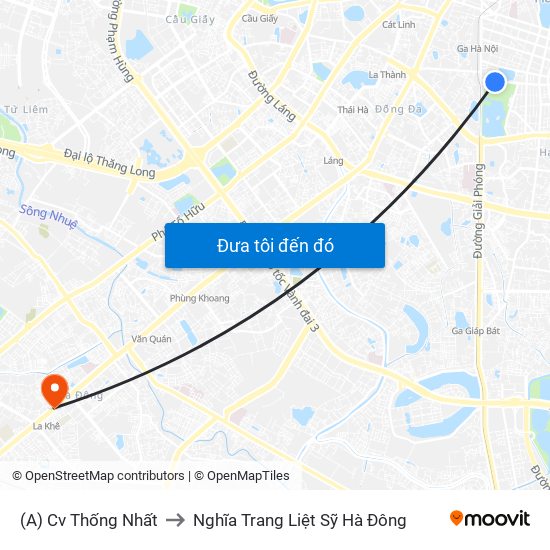 (A) Cv Thống Nhất to Nghĩa Trang Liệt Sỹ Hà Đông map