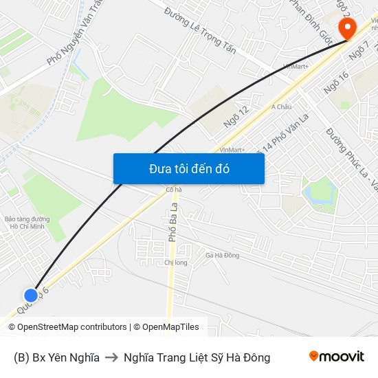 (B) Bx Yên Nghĩa to Nghĩa Trang Liệt Sỹ Hà Đông map