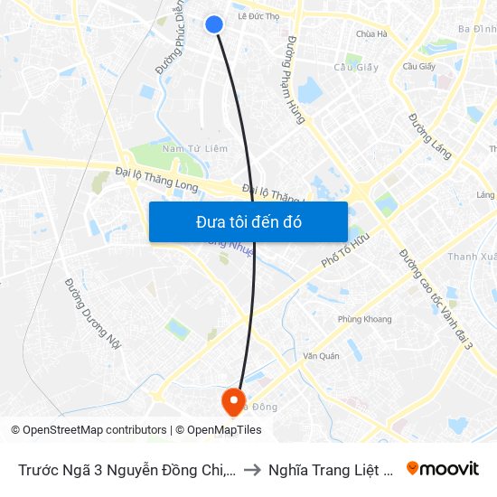 Trước Ngã 3 Nguyễn Đồng Chi, Hàm Nghi 100m to Nghĩa Trang Liệt Sỹ Hà Đông map