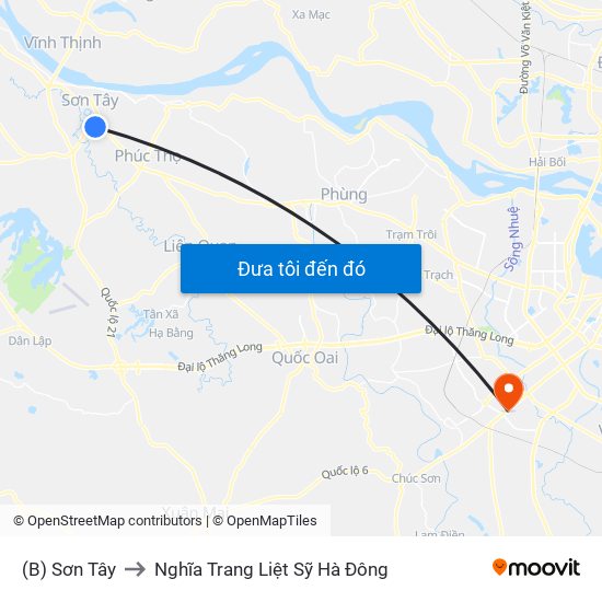 (B) Sơn Tây to Nghĩa Trang Liệt Sỹ Hà Đông map