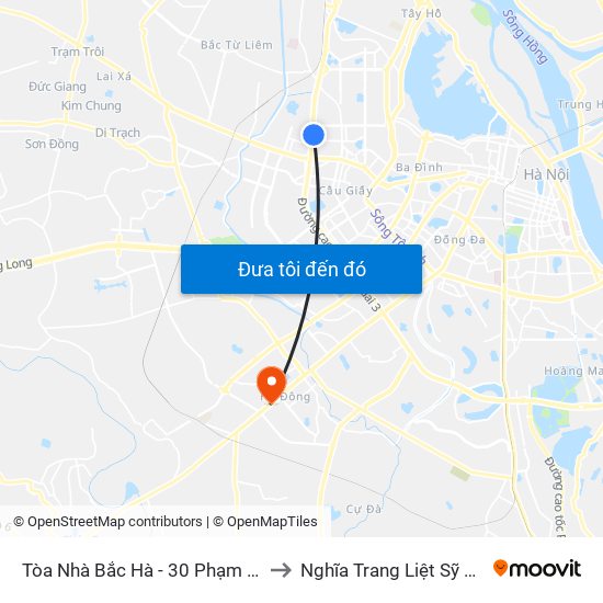 Tòa Nhà Bắc Hà - 30 Phạm Văn Đồng to Nghĩa Trang Liệt Sỹ Hà Đông map