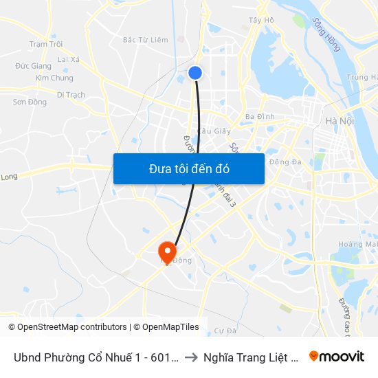 Ubnd Phường Cổ Nhuế 1 - 601 Phạm Văn Đồng to Nghĩa Trang Liệt Sỹ Hà Đông map