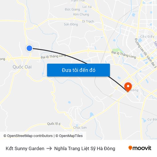 Kđt Sunny Garden to Nghĩa Trang Liệt Sỹ Hà Đông map