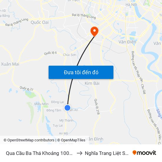 Qua Cầu Ba Thá Khoảng 100m-Tỉnh Lộ 429 to Nghĩa Trang Liệt Sỹ Hà Đông map