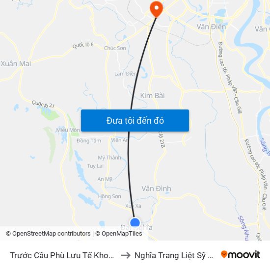 Trước Cầu Phù Lưu Tế Khoảng 200m to Nghĩa Trang Liệt Sỹ Hà Đông map