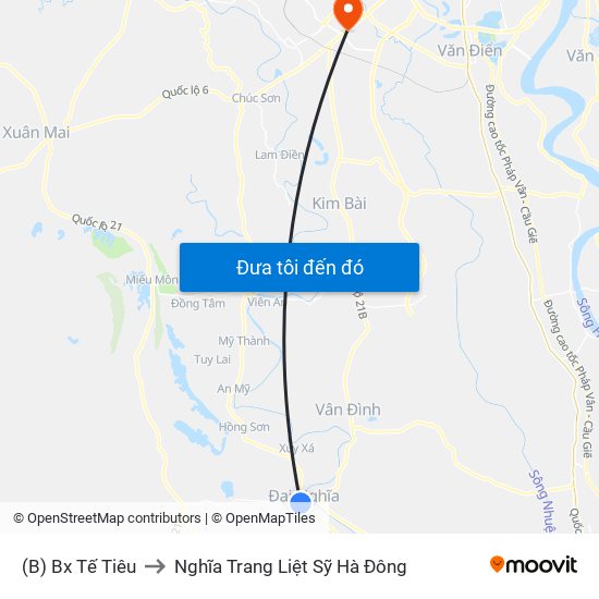 (B) Bx Tế Tiêu to Nghĩa Trang Liệt Sỹ Hà Đông map