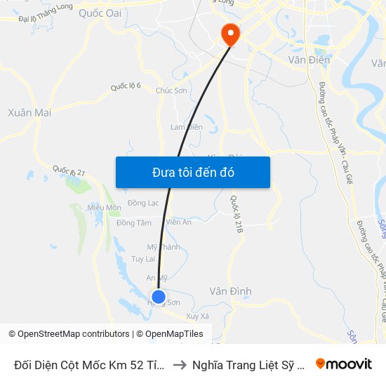 Đối Diện Cột Mốc Km 52 Tỉnh Lộ 419 to Nghĩa Trang Liệt Sỹ Hà Đông map