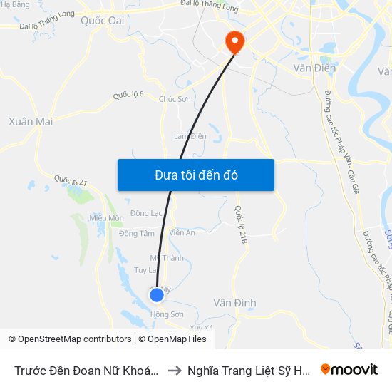 Trước Đền Đoan Nữ Khoảng 70m to Nghĩa Trang Liệt Sỹ Hà Đông map