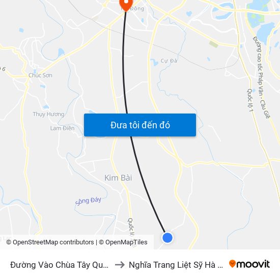 Đường Vào Chùa Tây Quế Sơn to Nghĩa Trang Liệt Sỹ Hà Đông map