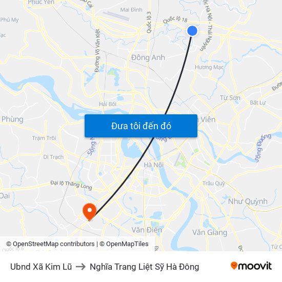 Ubnd Xã Kim Lũ to Nghĩa Trang Liệt Sỹ Hà Đông map