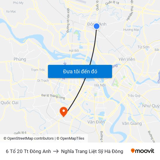 6 Tổ 20 Tt Đông Anh to Nghĩa Trang Liệt Sỹ Hà Đông map