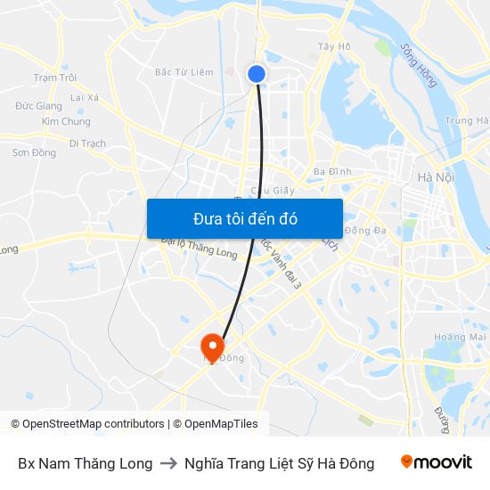 Bx Nam Thăng Long to Nghĩa Trang Liệt Sỹ Hà Đông map