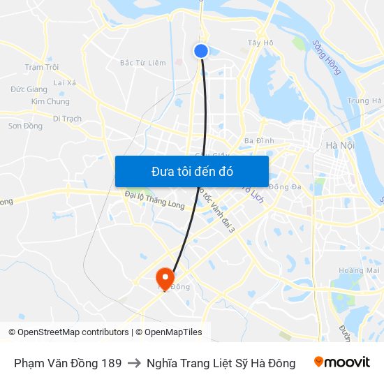 Phạm Văn Đồng 189 to Nghĩa Trang Liệt Sỹ Hà Đông map