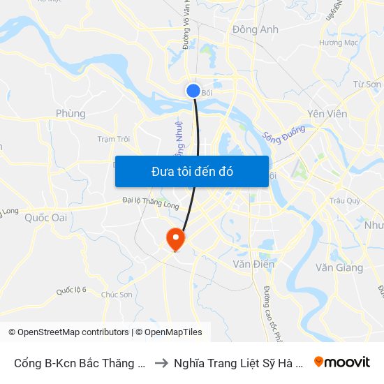 Cổng B-Kcn Bắc Thăng Long to Nghĩa Trang Liệt Sỹ Hà Đông map