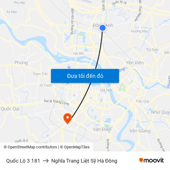 Quốc Lộ 3 181 to Nghĩa Trang Liệt Sỹ Hà Đông map