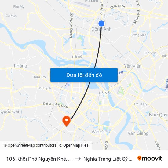 106 Khối Phố Nguyên Khê, Đông Anh to Nghĩa Trang Liệt Sỹ Hà Đông map