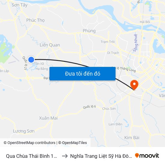 Qua Chùa Thái Bình 10m to Nghĩa Trang Liệt Sỹ Hà Đông map