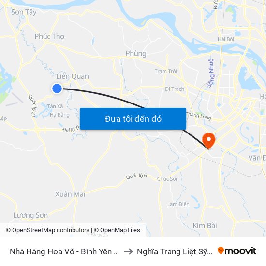 Nhà Hàng Hoa Võ - Bình Yên - Thạch Thất to Nghĩa Trang Liệt Sỹ Hà Đông map