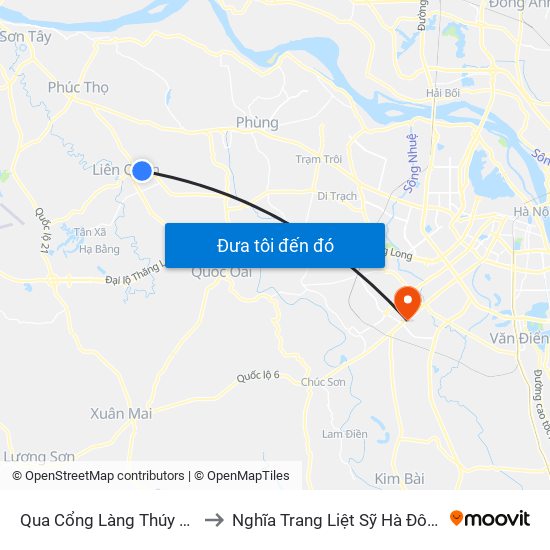 Qua Cổng Làng Thúy Lai to Nghĩa Trang Liệt Sỹ Hà Đông map