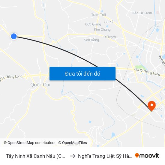 Tây Ninh Xã Canh Nậu (Chiều Đi) to Nghĩa Trang Liệt Sỹ Hà Đông map