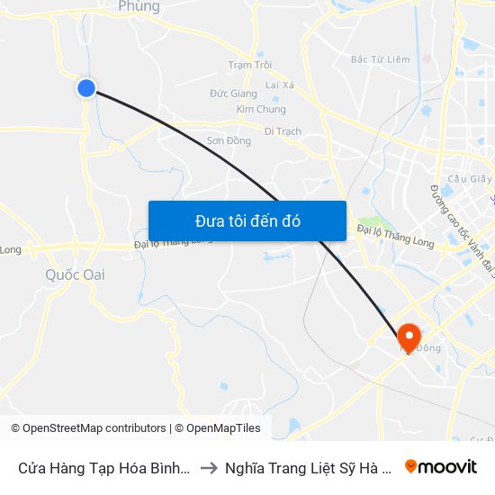 Cửa Hàng Tạp Hóa Bình Kinh to Nghĩa Trang Liệt Sỹ Hà Đông map