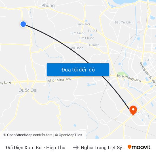 Đối Diện Xóm Bùi - Hiệp Thuận - Phúc Thọ to Nghĩa Trang Liệt Sỹ Hà Đông map