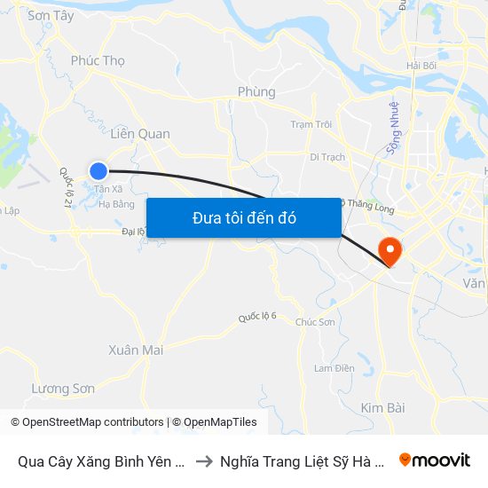 Qua Cây Xăng Bình Yên 50m to Nghĩa Trang Liệt Sỹ Hà Đông map