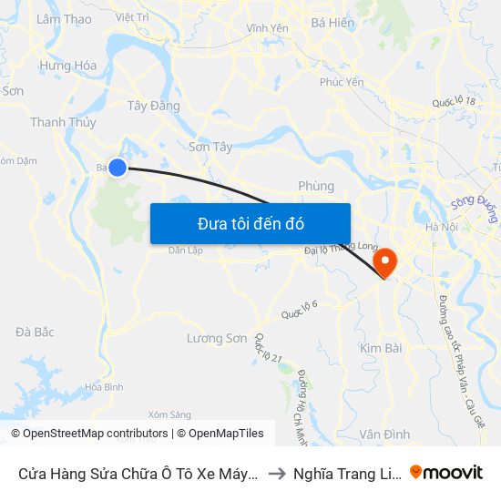 Cửa Hàng Sửa Chữa Ô Tô Xe Máy Tam Uy, Thôn 6, Ba Trại, Ba Vì to Nghĩa Trang Liệt Sỹ Hà Đông map