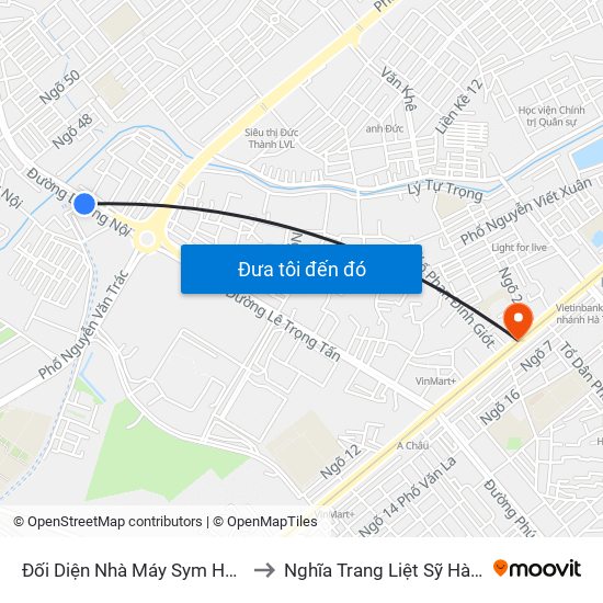 Đối Diện Nhà Máy Sym Hà Đông to Nghĩa Trang Liệt Sỹ Hà Đông map