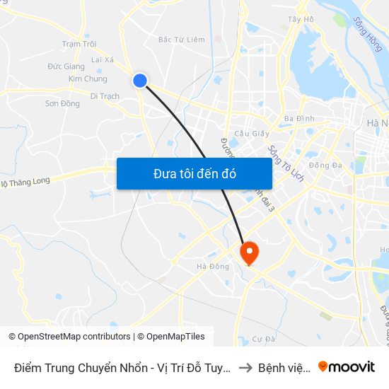 Điểm Trung Chuyển Nhổn - Vị Trí Đỗ Tuyến 20, 29, 32 (Chiều Sơn Tây - Hà Nội)- Đường 32 to Bệnh viện Quân Y 103 map