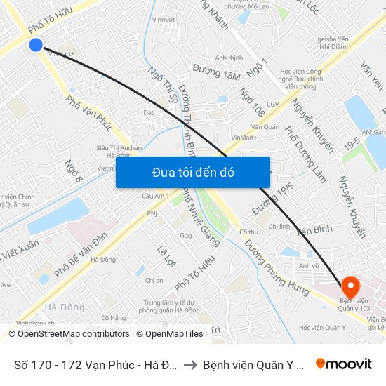 Số 170 - 172 Vạn Phúc - Hà Đông to Bệnh viện Quân Y 103 map