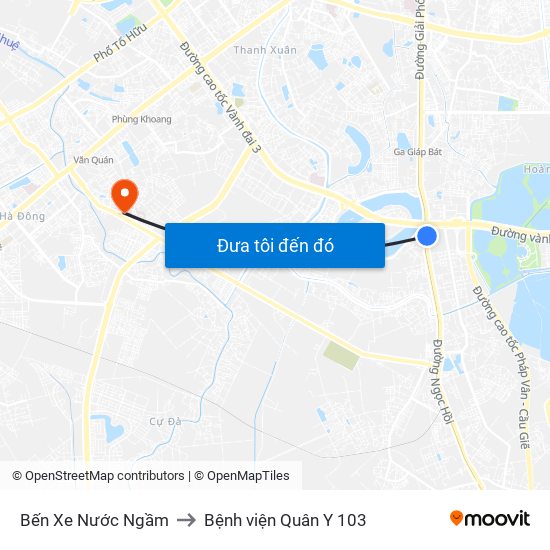 Bến Xe Nước Ngầm to Bệnh viện Quân Y 103 map