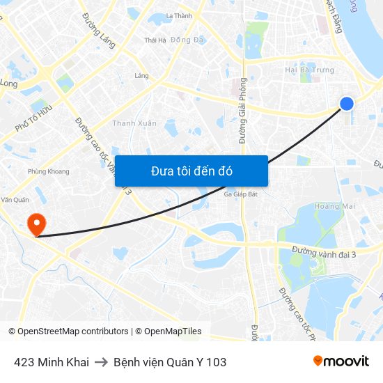 423 Minh Khai to Bệnh viện Quân Y 103 map