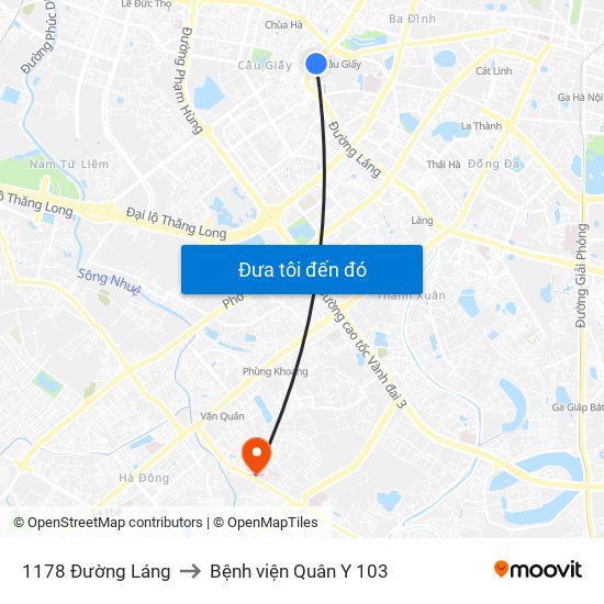 1178 Đường Láng to Bệnh viện Quân Y 103 map