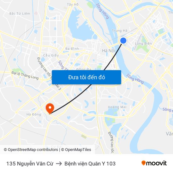 135 Nguyễn Văn Cừ to Bệnh viện Quân Y 103 map