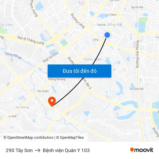 290 Tây Sơn to Bệnh viện Quân Y 103 map