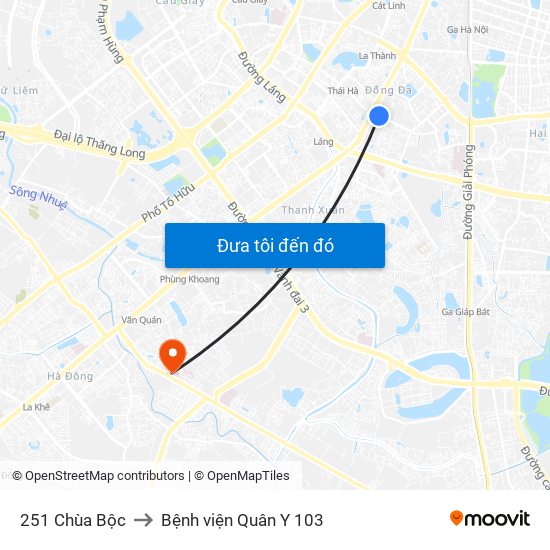 251 Chùa Bộc to Bệnh viện Quân Y 103 map