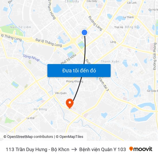 113 Trần Duy Hưng - Bộ Khcn to Bệnh viện Quân Y 103 map