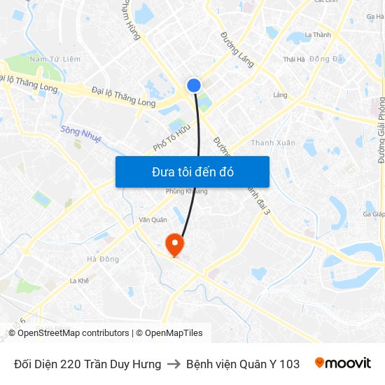 Đối Diện 220 Trần Duy Hưng to Bệnh viện Quân Y 103 map