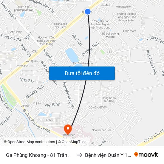 Ga Phùng Khoang - 81 Trần Phú to Bệnh viện Quân Y 103 map