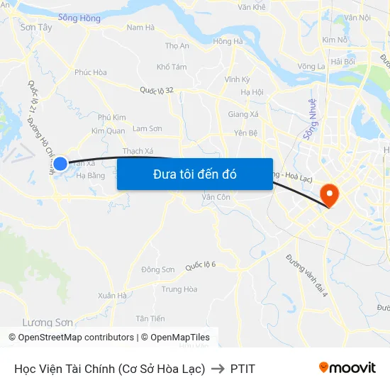 Học Viện Tài Chính (Cơ Sở Hòa Lạc) to PTIT map