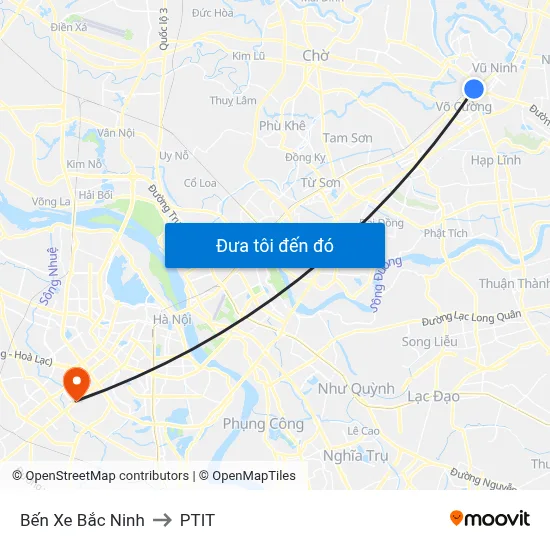 Bến Xe Bắc Ninh to PTIT map
