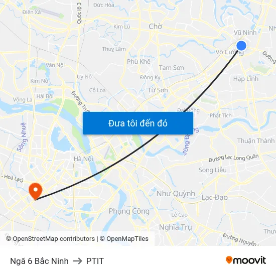 Ngã 6 Bắc Ninh to PTIT map