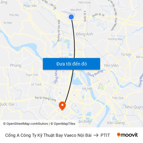 Cổng A Công Ty Kỹ Thuật Bay Vaeco Nội Bài to PTIT map