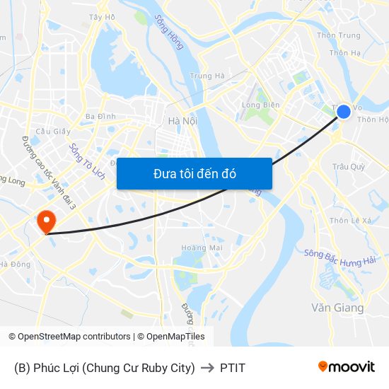 (B) Phúc Lợi (Chung Cư Ruby City) to PTIT map