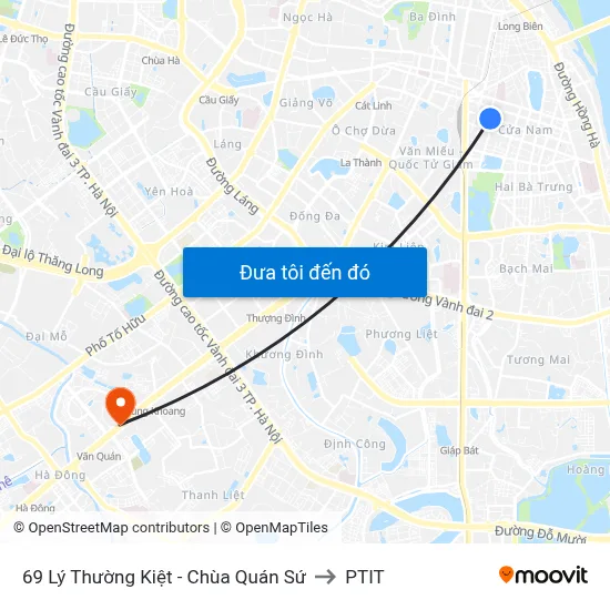 69 Lý Thường Kiệt - Chùa Quán Sứ to PTIT map