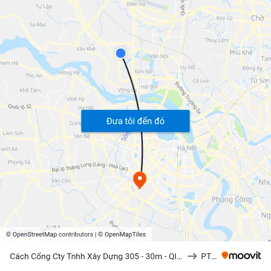 Cách Cổng Cty Tnhh Xây Dựng 305 - 30m - Ql23b to PTIT map