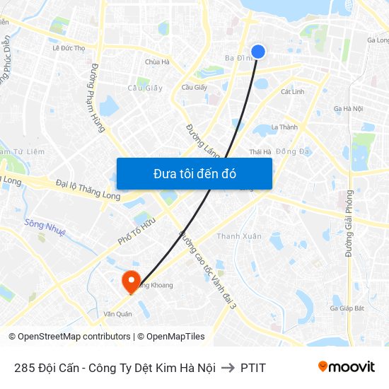 285 Đội Cấn - Công Ty Dệt Kim Hà Nội to PTIT map