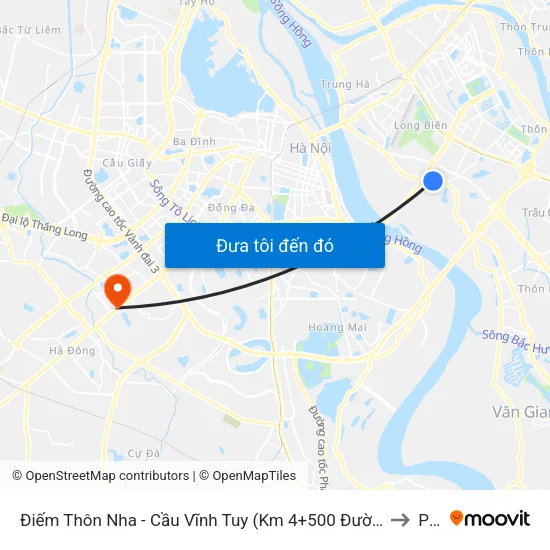Điếm Thôn Nha - Cầu Vĩnh Tuy (Km 4+500 Đường Long Biên Xuân Quan) to PTIT map